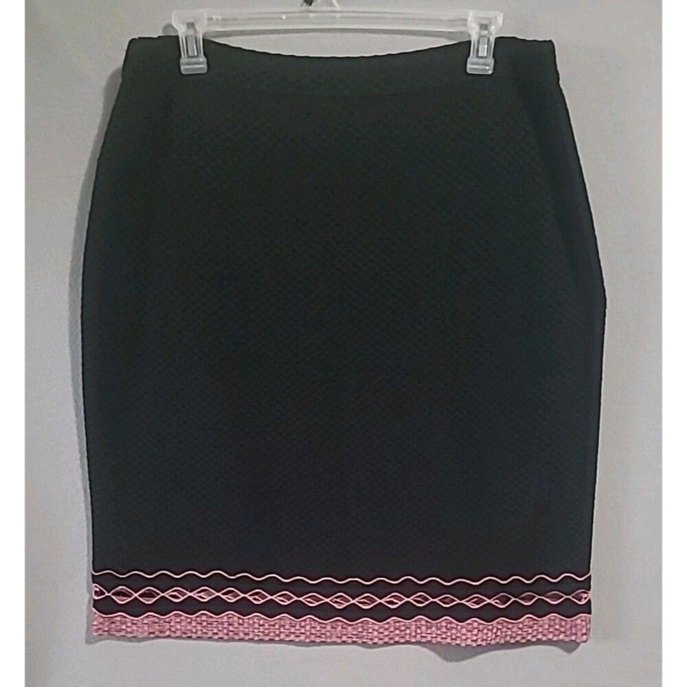 Ming Wang Pencil Skirt Womens 1X Black Pink Embroidered Knit Pull On